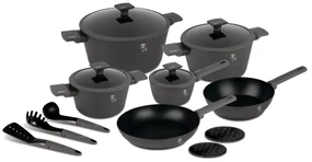 Set oale si tigai cu capace 15 piese Anthracite Berlinger Haus BH 8141, antiaderente, design premium, inductie