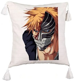 Perna Decorativa cu Franjuri cu Bleach Hollow Ichigo, 45x45 cm, Ecru, Cu fermoar