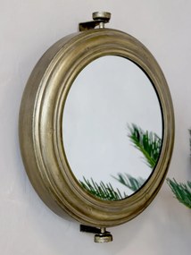 Oglindă decorativă rotundă, din alamă antichizată, H35/L42/W9 cm