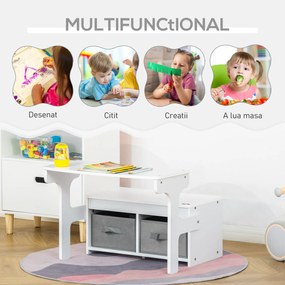 HOMCOM banca pentru copii 2 in 1, 60x43x57cm, alba | AOSOM RO