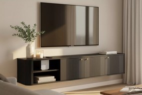 Comodă TV suspendată Vesper 3D 187 cm pe soclu - negru / mânere aurii