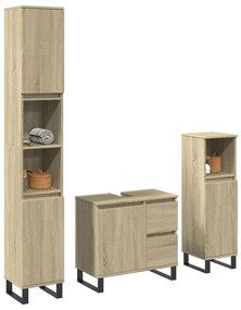 3307678 vidaXL Set mobilier de baie, 3 piese, stejar sonoma, lemn prelucrat