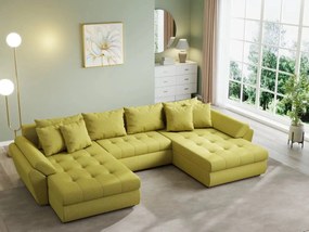 Colțar extensibil dumonde cu ladă de depozitare si sezut confortabil din spuma high-density, Loana U Enjoy Green 355x185 cm