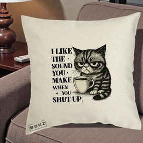 Perna Decorativa I Like the Sound You Make Pisica, 40x40 cm, Ecru, Husa Detasabila, Perna Inclusa, BEKZ®