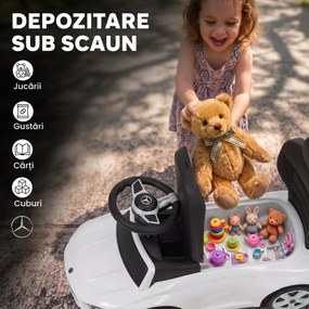 AIYAPLAY Mașinuță de Împins pentru Copii 3 în 1 cu Licență Mercedes-Benz, Mâner, Copertină, Claxon, Muzică, Alb | Aosom Romania