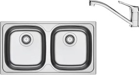 Set chiuveta bucatarie inox Franke Spark 78x43.5 cm cu 2 cuve fara picurator finisaj lucios plus baterie crom