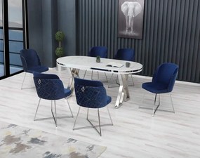 Set masa cu 6 scaune Regal, Alb & Albastru