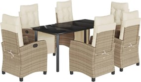 vidaXL Set de masă pentru grădină, 7 piese, cu perne, bej, poliratan