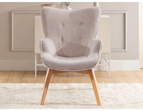 Fotoliu roz deschis cu tapițerie din catifea reiată Niko – Ropez