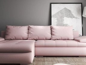 Colțar extensibil dumonde cu ladă de depozitare si sezut confortabil din spuma high-density, Leonardo Enjoy Roz 260x185 cm