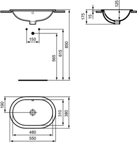 Lavoar incastrat alb 55 cm, oval, Ideal Standard Connect