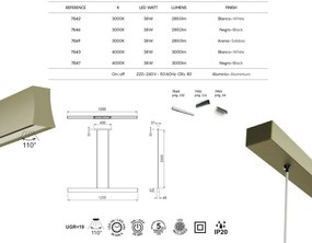 Lustra LED suspendata design liniar HANOK 38W 3000K alba