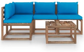 Set mobilier de gradina cu perne albastru deschis, 5 piese
