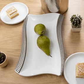 Platou de servit, alb / argintiu, ceramică, LUIGI