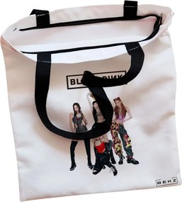 Sacosa de Panza pentru Cumparaturi, Geanta Tote, model Blackpink 5, Cu fermoar, 38x34.5 cm, Alba, BEKZ®