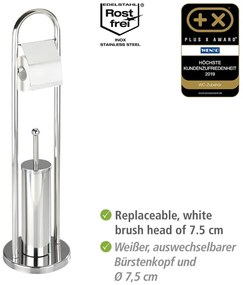 Perie de toaletă cu suport pentru hârtie Wenko Vasto, argintiu