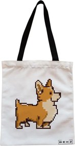 Sacosa de Panza pentru Cumparaturi, Geanta Tote, model 8bit Doggo, Cu fermoar, 38x34.5 cm, Alba, BEKZ®