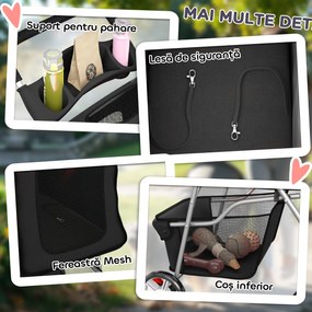 PawHut Cărucior pentru Câini Până la 10 kg, Cărucior Pliabil pentru Animale, 77x44x102 cm, Negru | Aosom Romania