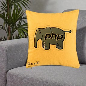 Perna Personalizata PHP Elephant, 40x40 cm, Galben, Husa Detasabila, Perna Inclusa, BEKZ®
