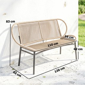 Outsunny Bancă de grădină 2 locuri, banc exterior din rășină împletită cu cadru metalic, rezistent la intemperii, natural | Aosom Romania