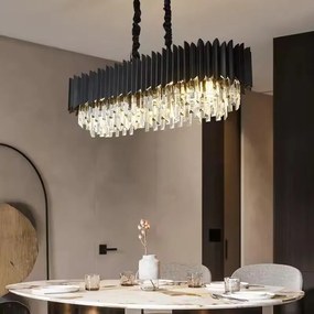 Candelabru Cristal, 8 X E27, Negru, 80x30cm