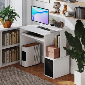 HOMCOM Birou modern pentru PC, birou pentru computer cu raft pentru tastatura, raft si spatiu de depozitare din material, 100x40x86.6cm, alb si negru