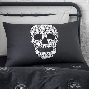 Lenjerie de pat pentru copii gri închis pentru pat de o persoană 135x200 cm Skulls – Catherine Lansfield