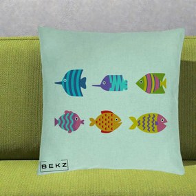 Perna Decorativa Pesti Colorati Cartoon, 40x40 cm, Verde Menta, Husa Detasabila, Perna Inclusa, BEKZ®