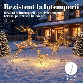 Outsunny Set 3 reni luminoși de Crăciun pentru exterior, 120 cm, 200 LED-uri alb cald, 8 moduri de iluminare, timer, maro | Aosom Romania
