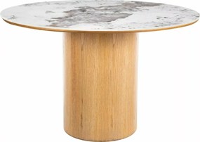Masa rotunda Rondo Ceramic alb lucios/stejar ø120/h76 cm