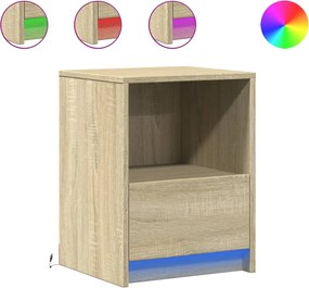 vidaXL Noptiere cu lumini LED, 2 buc., stejar sonoma, lemn prelucrat