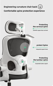 RESIGILAT- Scaun ergonomic cu suport lombar dinamic, tetieră 4D, cotiere rabatabile, Alb/Gri