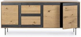 Comoda living finisaj natural/neagru din MDF si metal, 200x45x85 cm, Stanwood Bizzotto