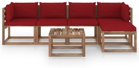 Set mobilier de gradina, cu perne rosu vin, 6 piese Bordo, 2x colt + 2x mijloc + suport pentru picioare + masa, 1