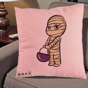 Perna Decorativa Halloween Mummy Kawaii cu Cos, 40x40 cm, Roz, Husa Detasabila, Perna Inclusa, BEKZ®