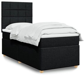 vidaXL Pat box spring cu saltea, negru, 90x200 cm, textil