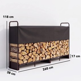 Outsunny Suport Lemne de Foc Interior și Exterior din Oțel Galvanizat cu Husă Oxford, 500 kg, 260x38x118 cm, Negru | Aosom Romania