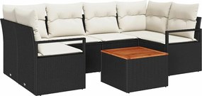 vidaXL Set de canapele pentru grădină cu pernă 7 pcs Negru poliratan