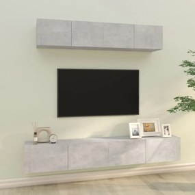 vidaXL Set dulap TV, 4 piese, gri beton, lemn prelucrat