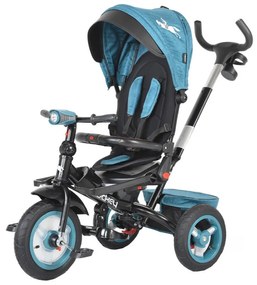 Tricicleta cu copertina detasabila NOVOKIDS™ Jockey Trike ,Cu far luminos si melodii, Roti gonflabile din cauciuc, Pozitie somn, Pedale si maner