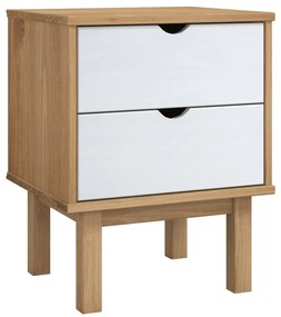 348578 vidaXL Dulap noptieră OTTA, maro/alb, 45x39x57 cm, lemn masiv pin