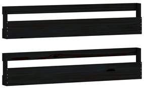 Pantofare de perete, 2 buc., negru, 110x9x23 cm, lemn masiv pin 2, Negru, 110 x 9 x 23 cm, 1