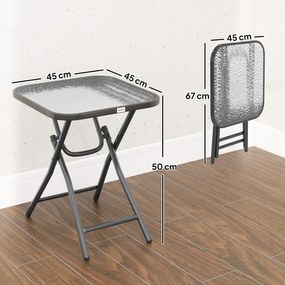 Outsunny Masă de cafea pătrată de bistro pentru grădină 45 x 45 x 50 cm pliabilă metal negru blat sticlă temperată negru | Aosom Romania