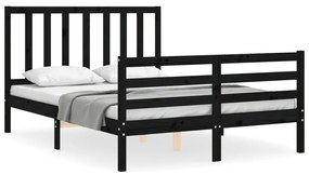 3193835 vidaXL Cadru de pat cu tăblie dublu, negru, lemn masiv