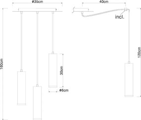 Lustră pe cablu MARION 3xE27/60W/230V lemn negru Globo 15499-3H