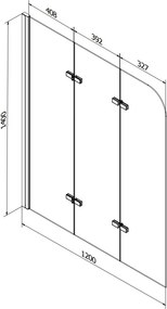Mexen Vega cada dreptunghiulară 150 x 70 cm cu carcasă și paravan cu 3 aripi de 120 cm, transparent, crom