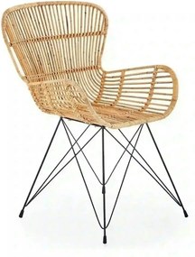 Scaun de gradina K335, bej/negru, rattan natural/otel, 61x63x90x45 cm