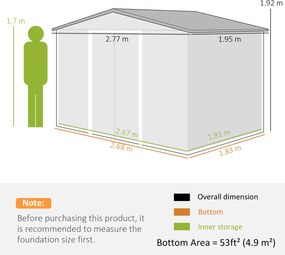 Outsunny Magazie de grădină exterioară 4,9 m² 277x195x192 cm cu ușă culisantă, ventilație și kit de fundație, maro | Aosom Romania