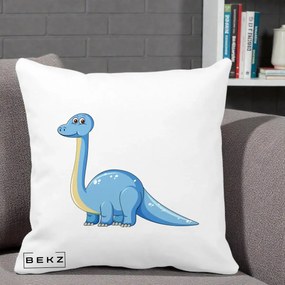 Perna Personalizata Brontosaur Albastru, 40x40 cm, Alba Mata, Husa Detasabila, Perna Inclusa, BEKZ®