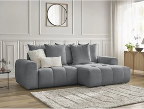 Colțar gri extensibil/cu spațiu de depozitare cu tapițerie din chenille (cu colț pe partea dreaptă/cu șezlong) Roxelane – Bobochic Paris